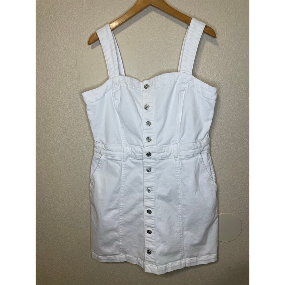PAIGE Maddy Crisp White Denim Button Up Sleeveless Midi Dress Size 12 Minimalist - Picture 10 of 13